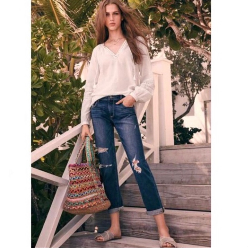 Paige Brigitte Boyfriend Distressed Lala Crop Jean Size 28